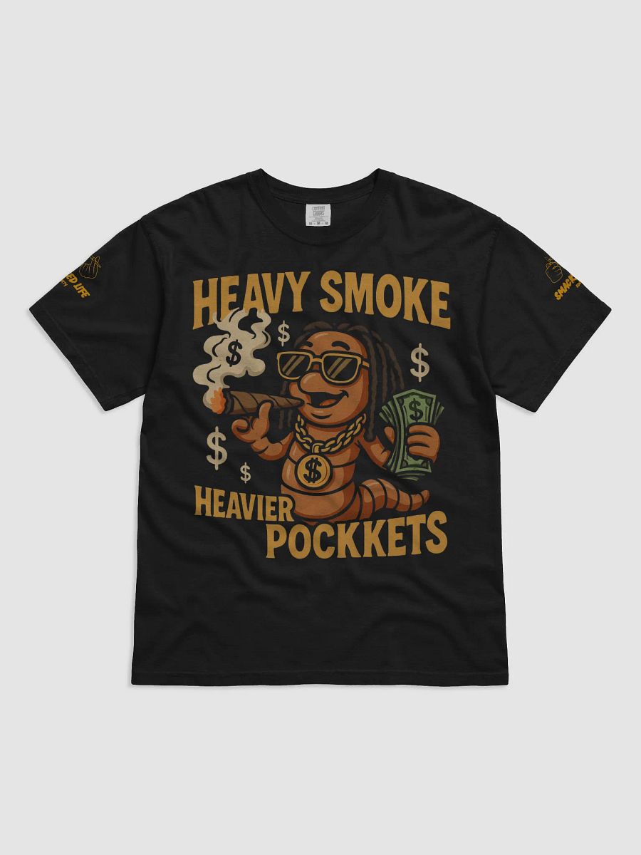 Heavy Smoke Heavier Pockets Stoner Shirt – Weed Worm Smoking Blunt Money Tee, Trippy Rasta Highlife T-Shirt, 420 Streetwear for Smokers product image (2)