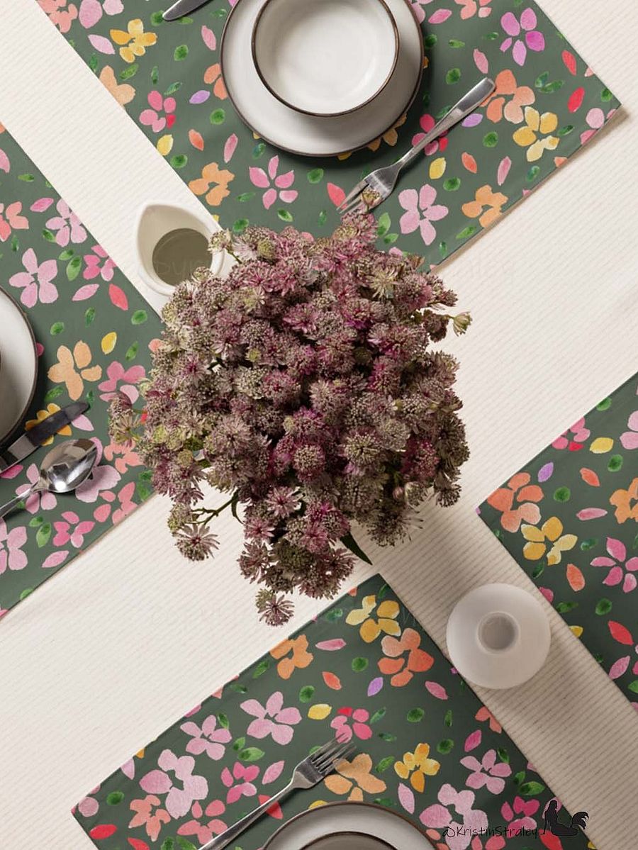 Spring Flowers on Olive Green Placemat Set of 4 product image (4)