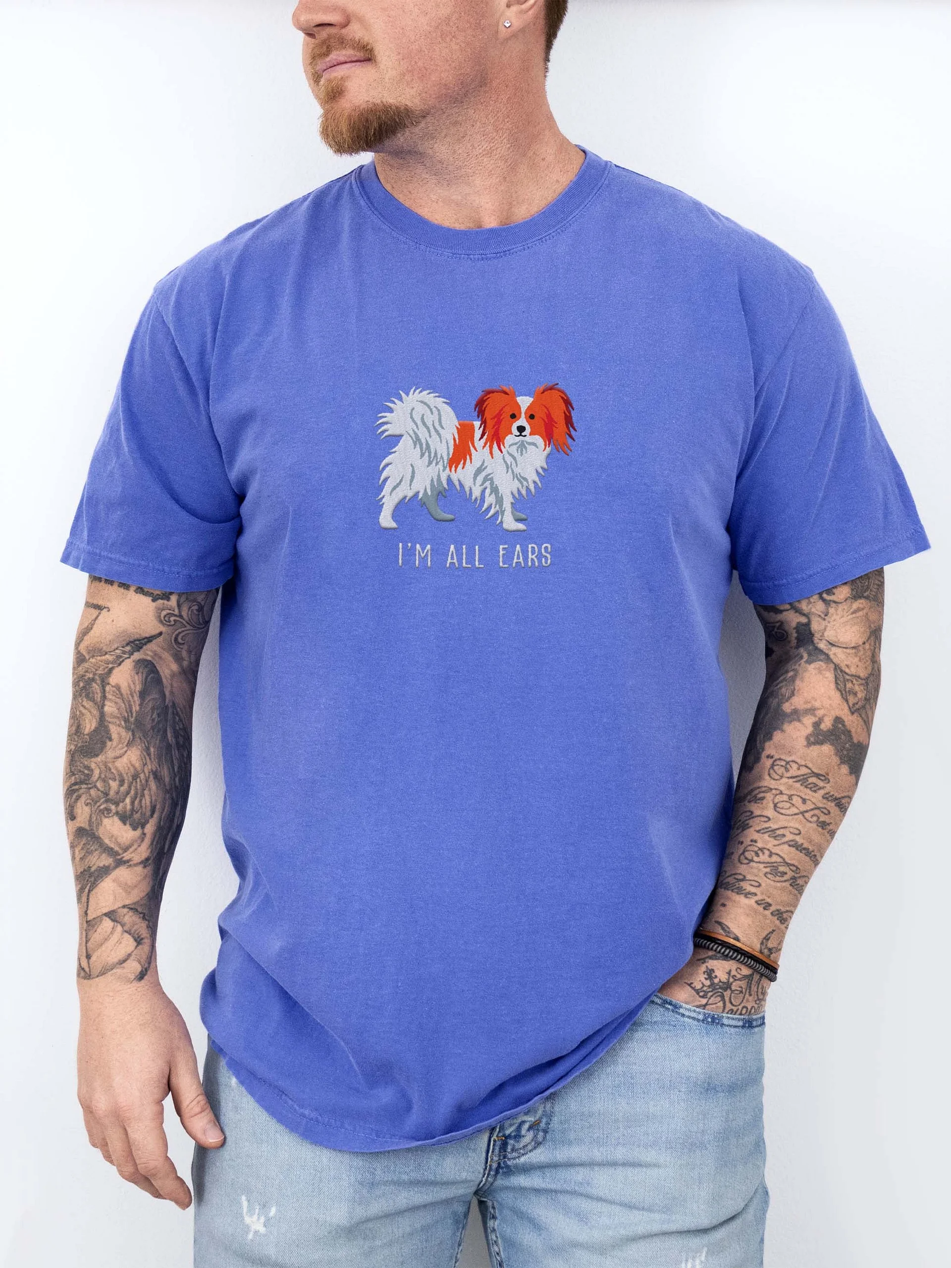 I'm All Ears T-Shirt(Embroidered) of a Papillon(Red & White) product image (2)