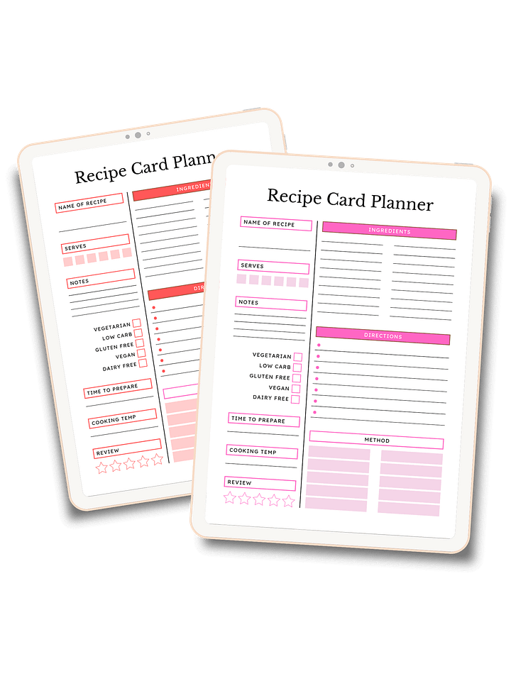 Chic Recipe Card Printable (Pink & Orange) product image (1)