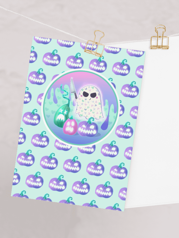Pastel Little Ghost Pumpkin Carver - Greeting Card product image (1)