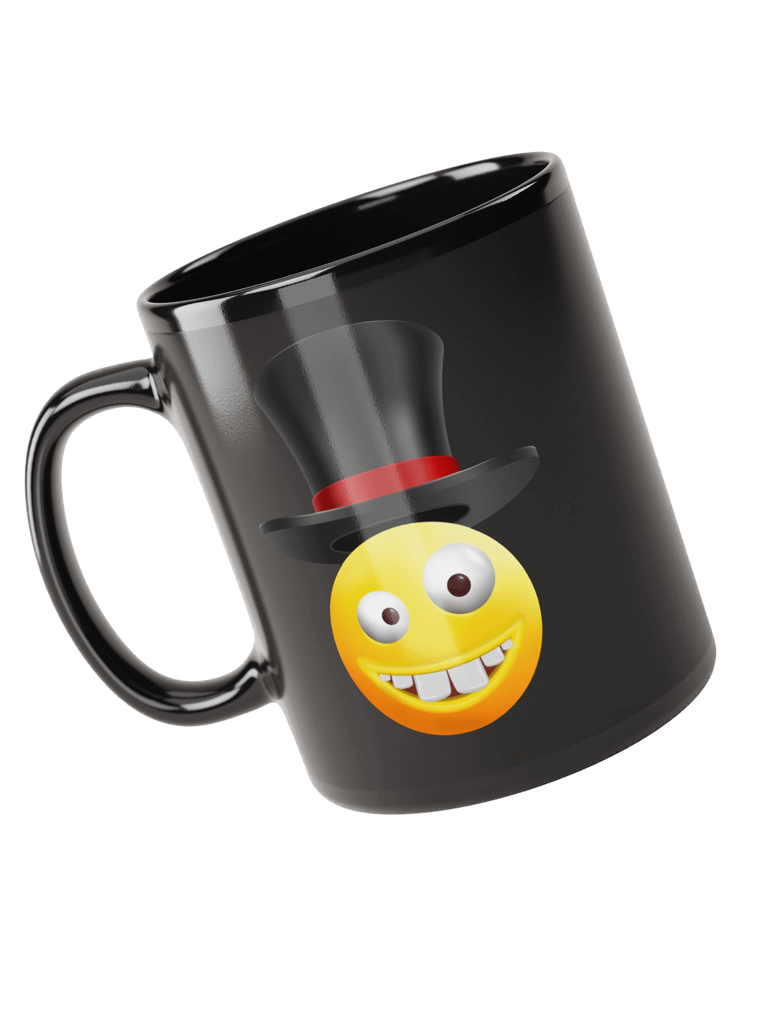 Funny Smiley Face with Top Hat Black Coffee Mug product image (4)