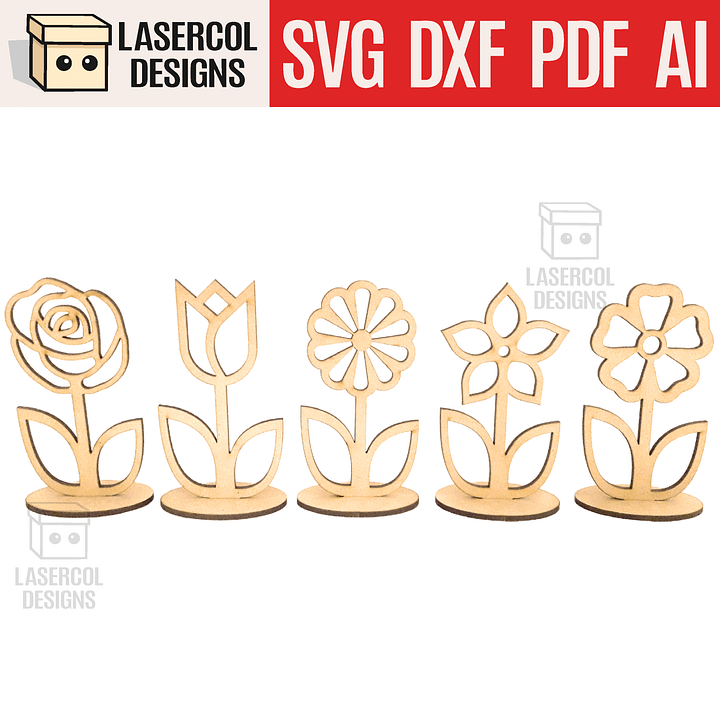 Flowers - Set 1 - (Two Sizes, Five Styles) - Laser Cut Files product image (1)