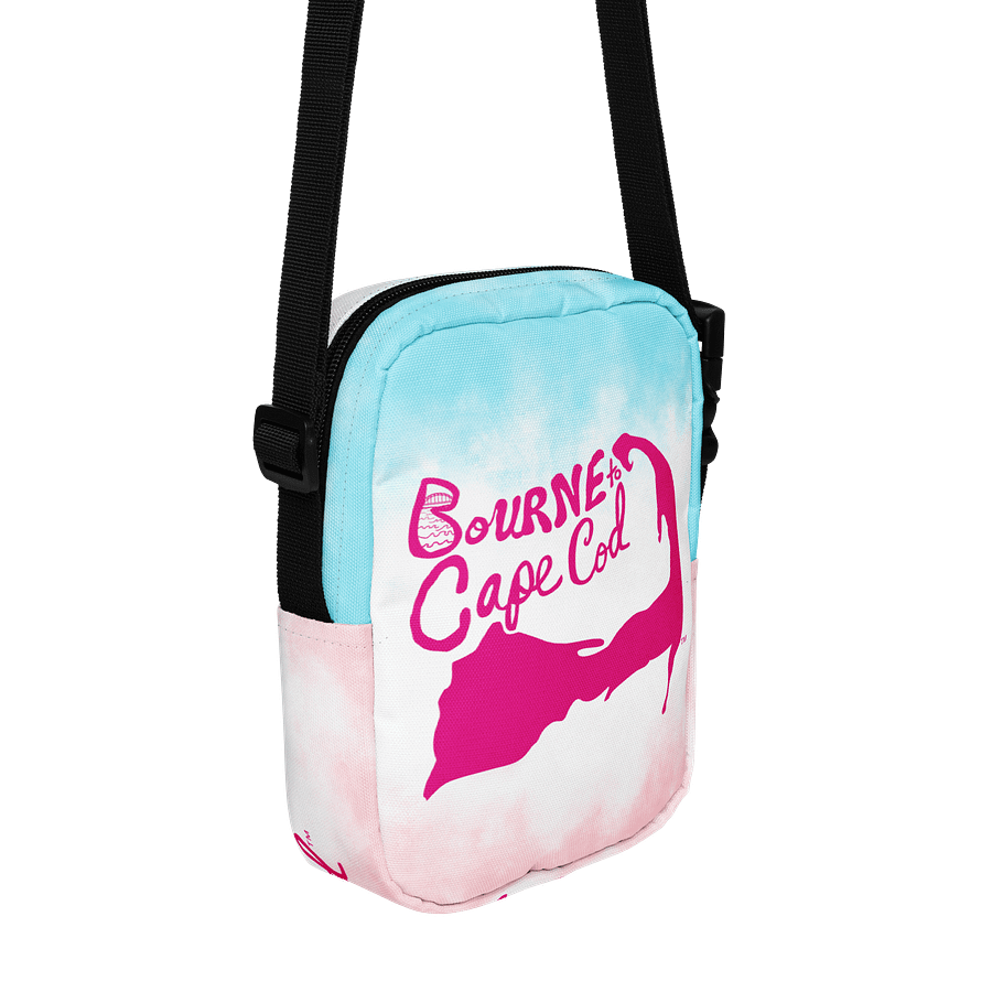 BOURNE to Cape Cod™ | Crossbody Bag | BRN.2C.C.™ | Utility On-the-Go | Coastal Cool Meets Everyday Carry | Pink Logos on Patriotic Pastels🌊🎒 product image (3)