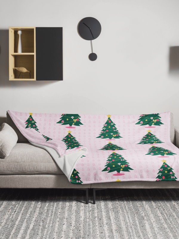 Pink and Green Christmas Tree Throw Blanket product image (3)