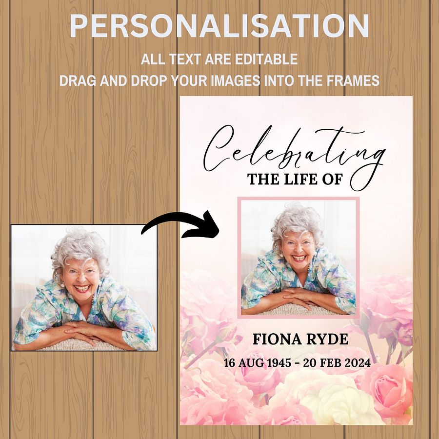 Rose Garden Funeral Photo Collage Sign Set Canva Template product image (6)
