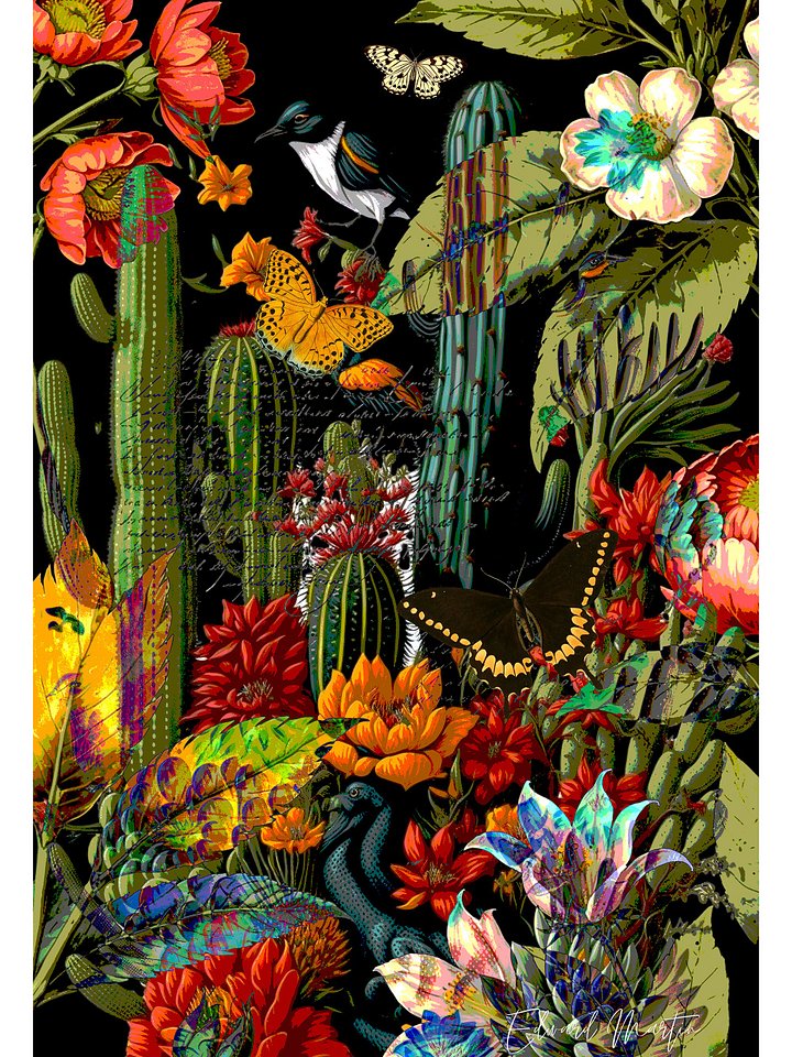 "Conservatory Bloom" - A Vibrant Mixed Media Collage Print by Edward Martin product image (1)