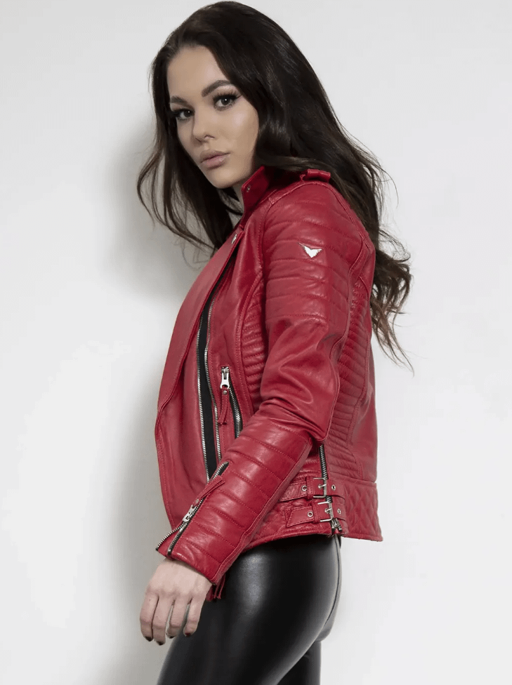 Quilted Red Moto Jacket [LADIES] product image (3)