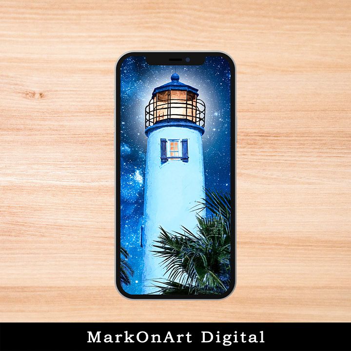 St George Island Lighthouse Night Art For Mobile Phone Wallpaper or Lock Screen | High Res for iPhone or Android Cellphones product image (1)