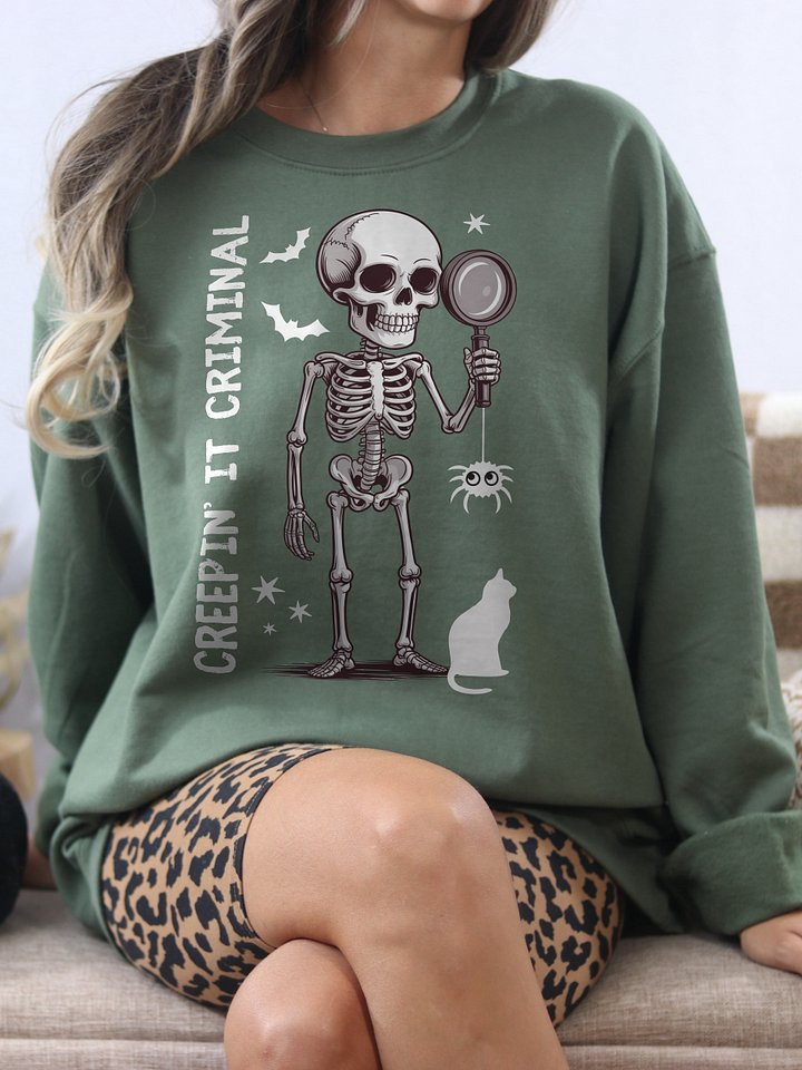 Creepin’ It Criminal Halloween Sweatshirt for True Crime Lovers - Dark product image (1)
