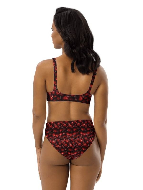 🍓🖤 Black Strawberry Print Recycled High-Waisted Bikini – Sweet & Bold product image (4)