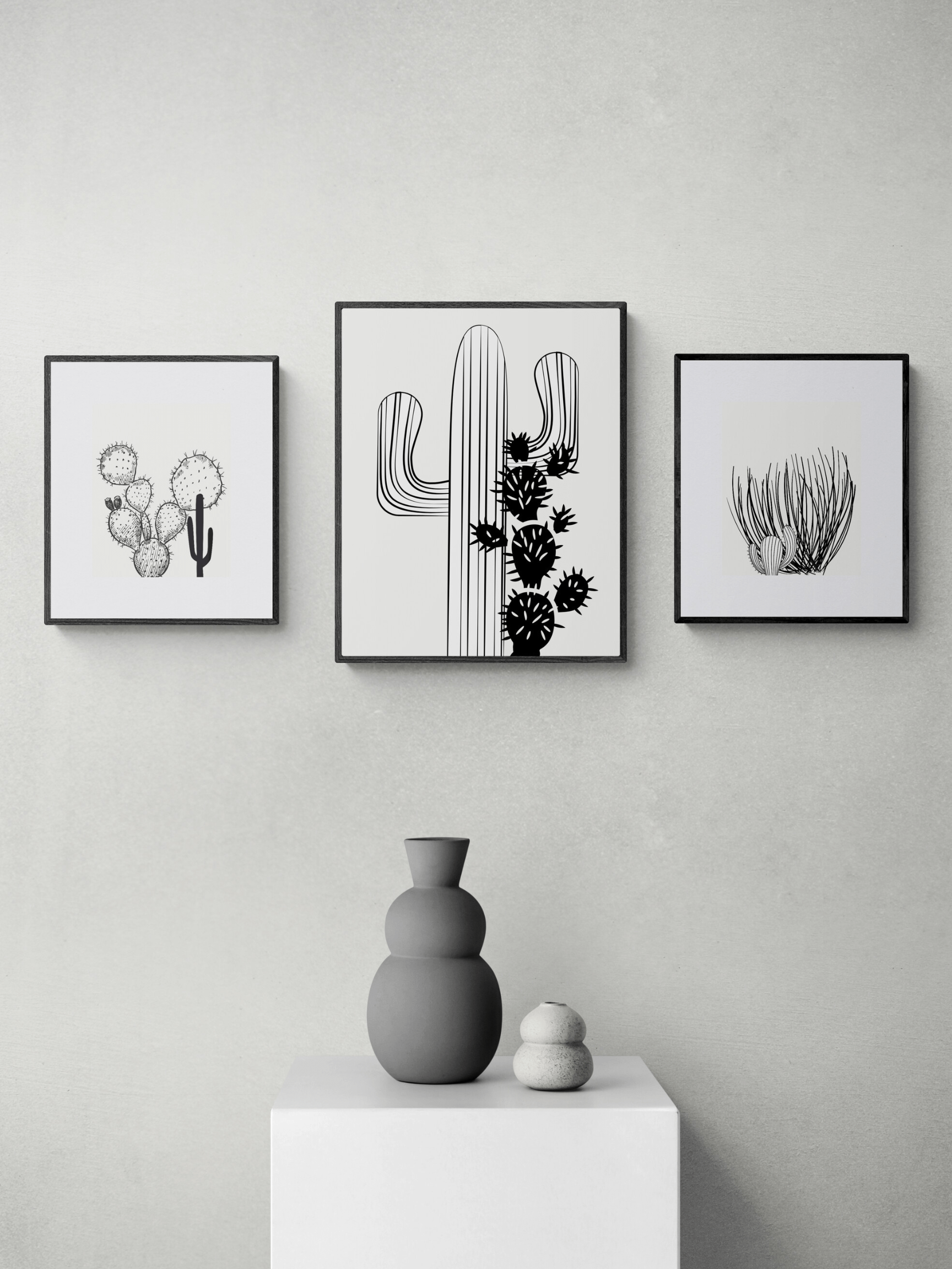 3 Digital Black And White Cactus Prints, Coastal Wall Art product image (1)