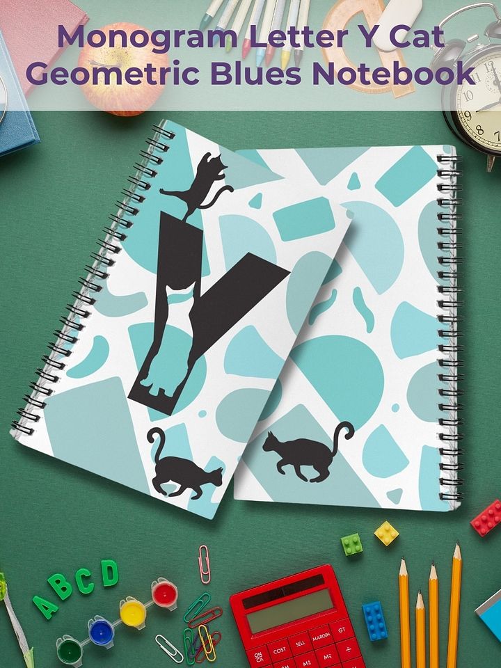 Monogram Letter Y Cat Lover Geometric Blues Notebook product image (1)