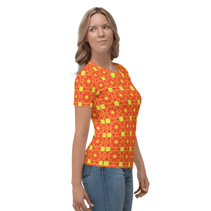 Abstract Repeating Orange Flower Ladies T Shirt product image (8)
