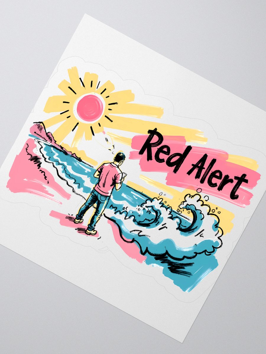 Red Alert Beach Art Print – Sunset Danger Warning Sticker product image (6)