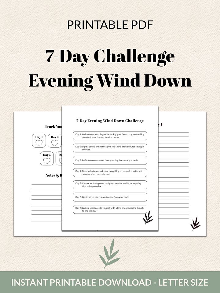 7-Day Evening Wind Down Challenge Printable product image (2)