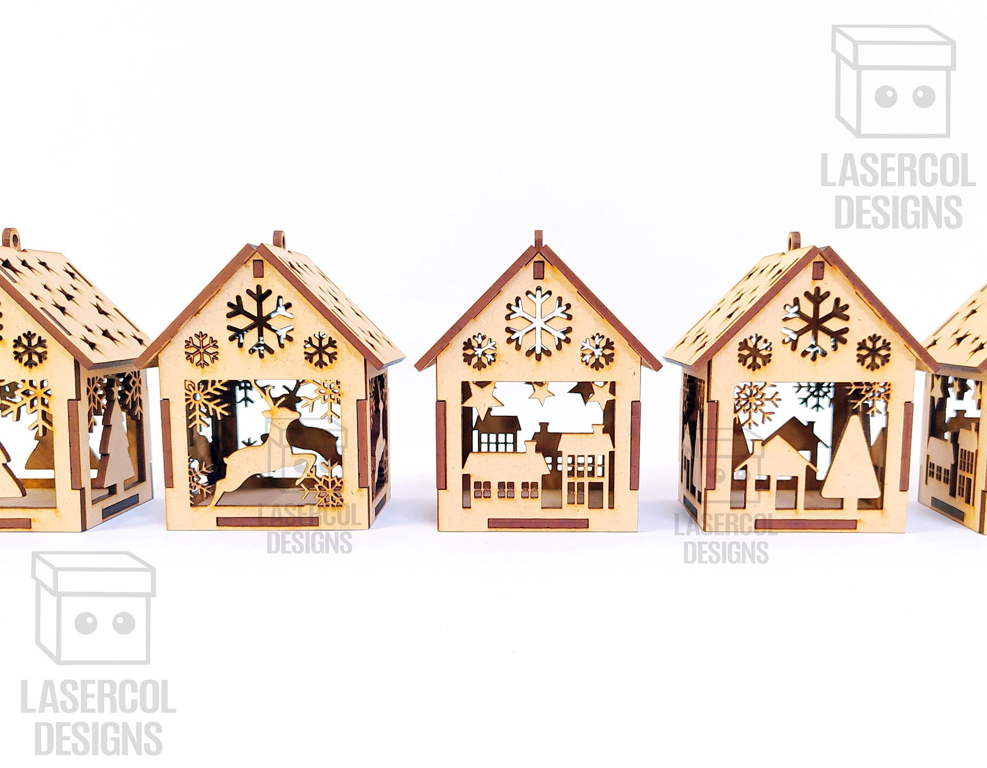 Christmas House Ornaments Set 3 (2 Sizes, 5 Styles) - Laser Cut Files product image (6)