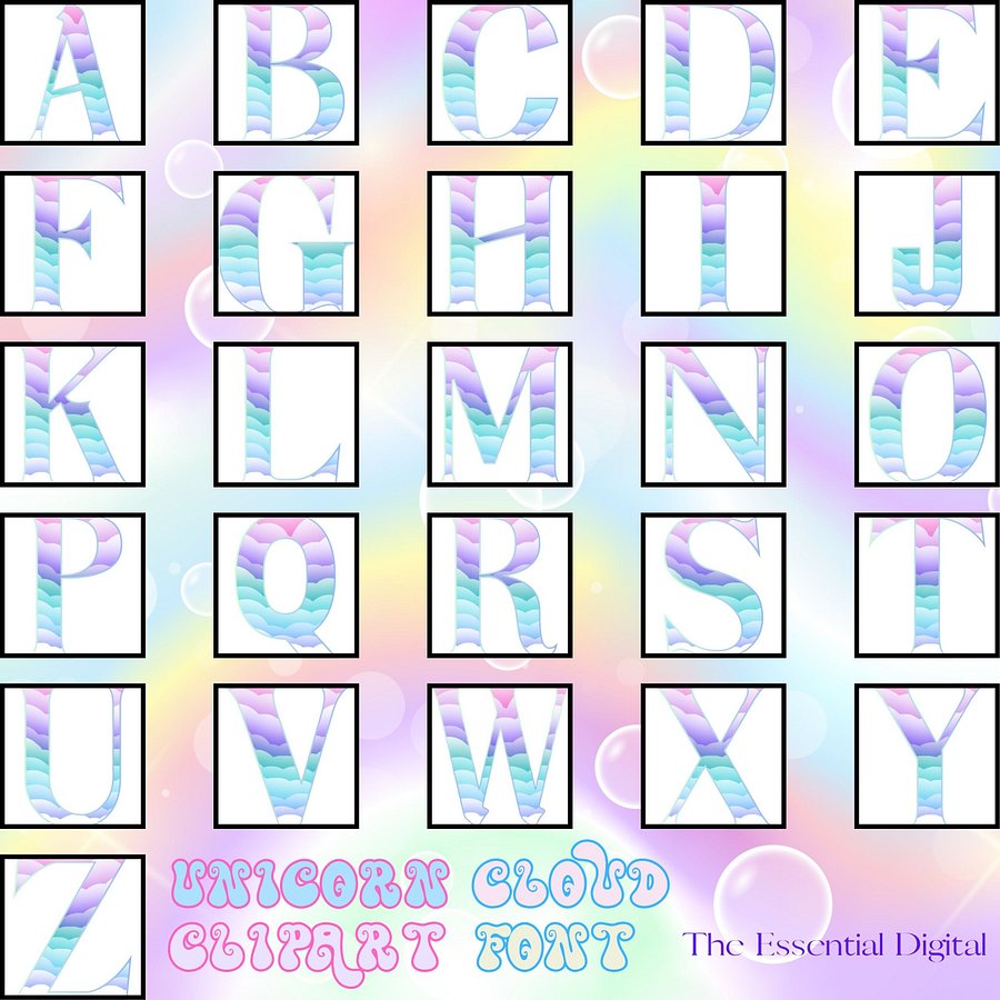 Fonts Clipart | Unicorn Cloud Clipart Font | Unicorn Customized Font | Customized Clipart Sign Font | Invitation Personalized Gift Font product image (2)