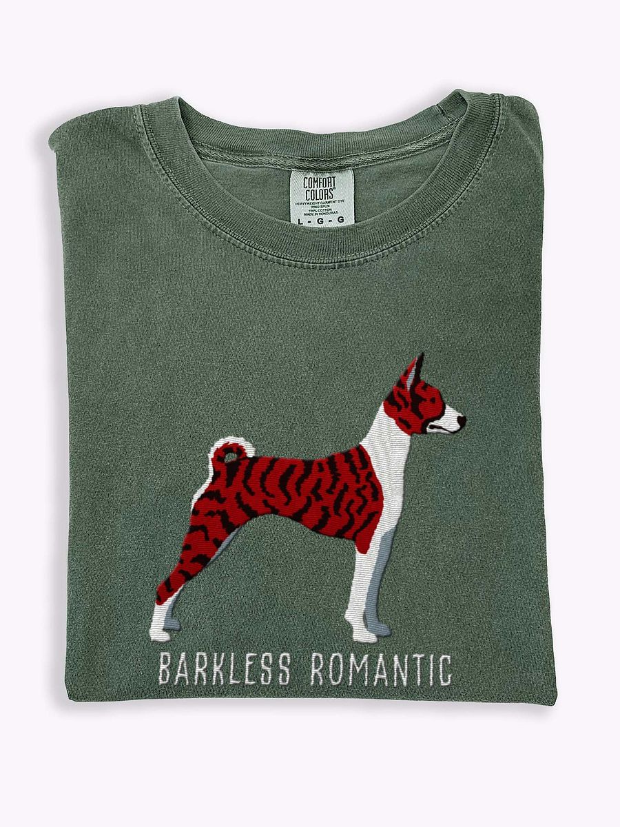 Barkless Romantic T-Shirt(Embroidered) of a Basenji(Brindle) product image (1)
