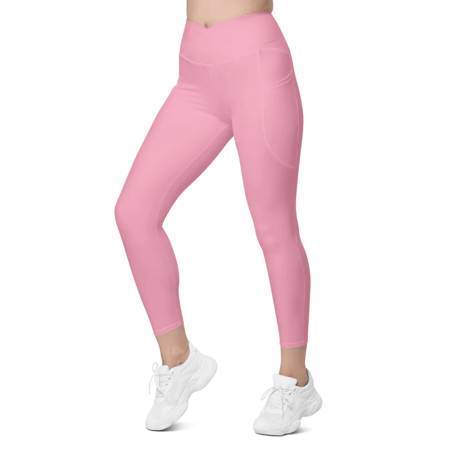 Plain Bubblegum Pink Soft Summer Women's High Waisted Premium Crossover Leggings with Pockets by Treasure Pie product image (6)
