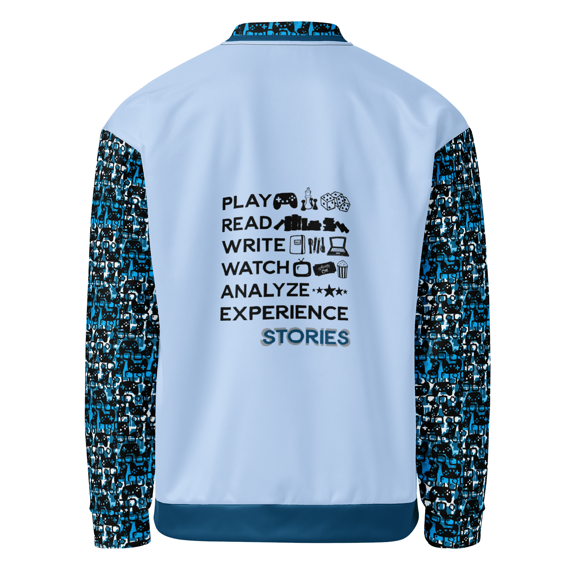 Experience Stories Unisex Bomber Jacket (Blue, Pale Blue, and Black) product image (1)