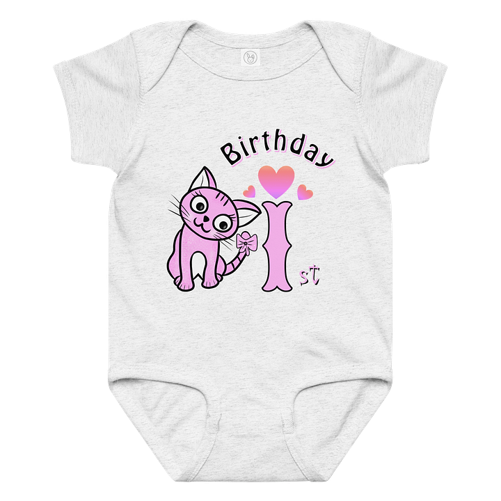 Adorable 1st Birthday Pink Cat Baby Bodysuit product image (6)