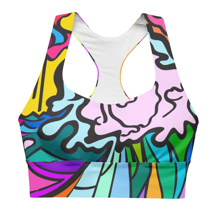 Vibrant Abstract Energy Longline Sports Bra - Wave at Sunset product image (1)
