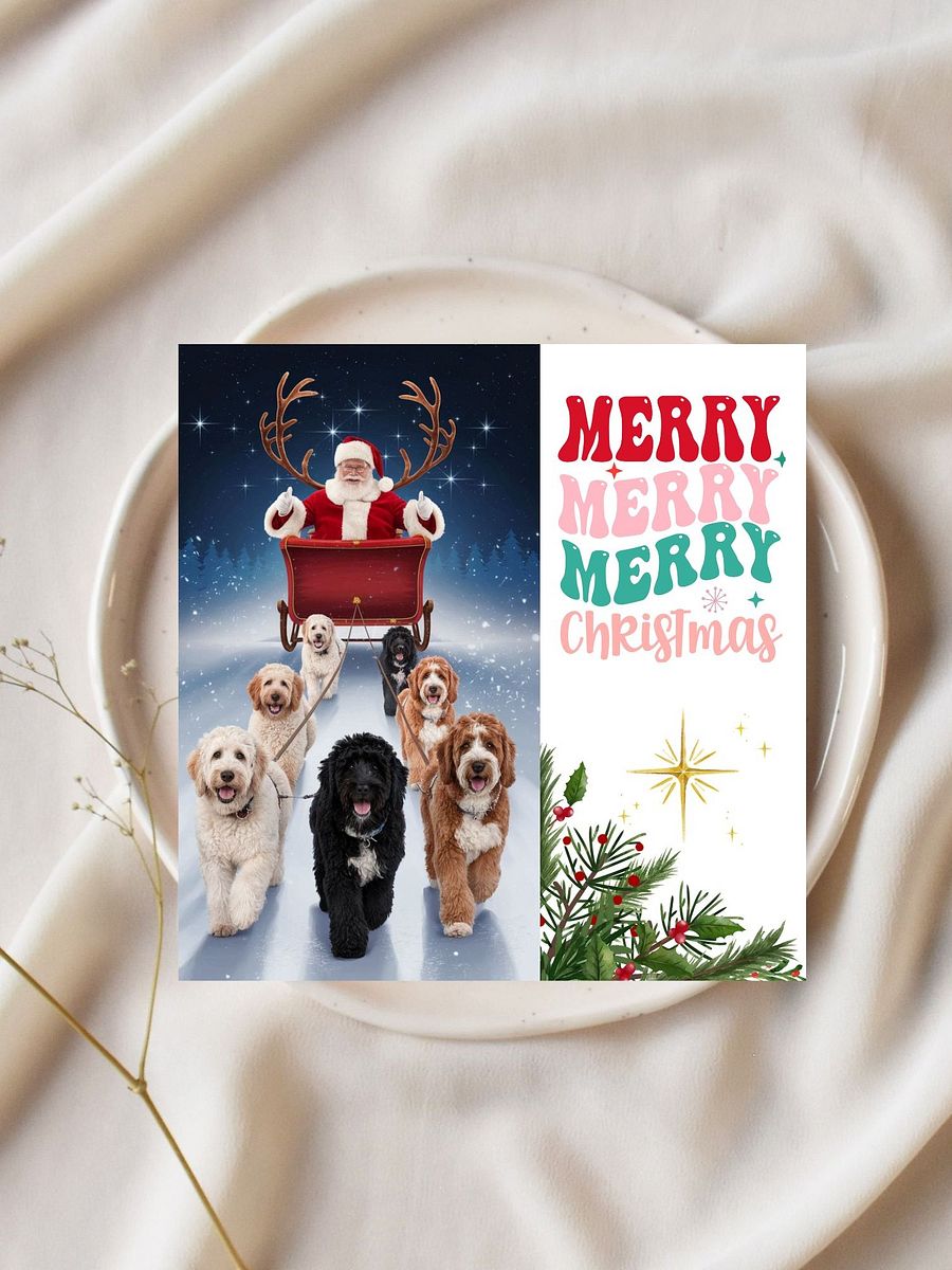 15cmx15cm Cavoodle Sleigh & Santa Xmas Card product image (3)