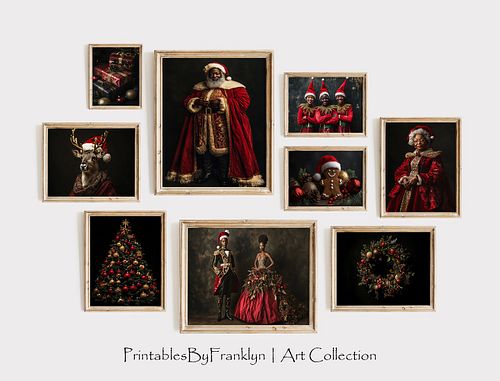 African American Christmas Wall Art Bundle, Set of 9, African American Christmas, Dutch Golden Age Art, Vintage Christmas Art...