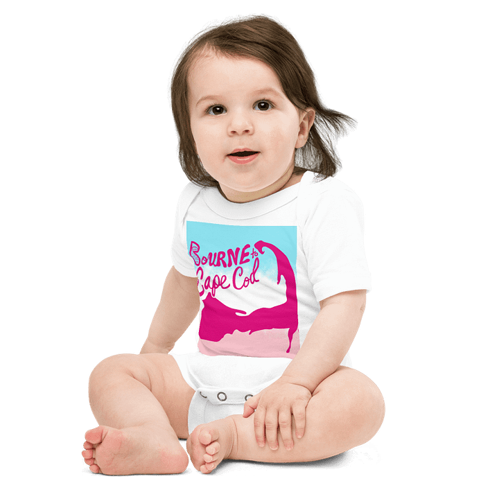 BOURNE to Cape Cod™ | Baby One-Piece with Snaps | BRN.2C.C.™ Logo Back | Ultra-Soft Cotton Bodysuit for Coastal Cuties | Vibrant Pink Logos on a Patriotic Pastels Graphic product image (7)
