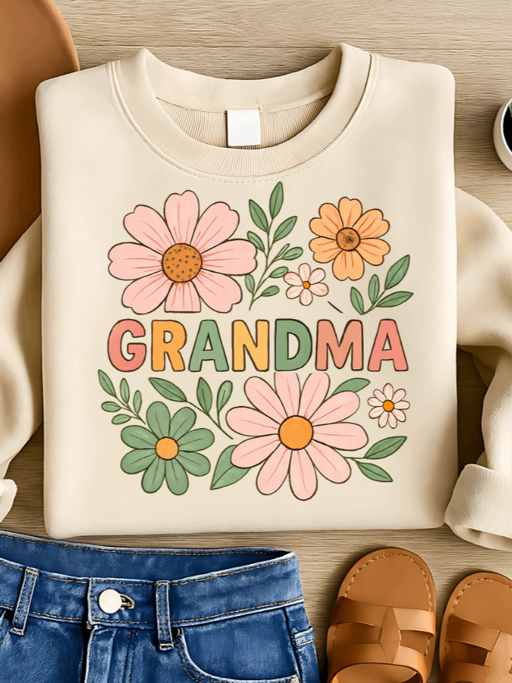 Boho Floral Grandma Sublimation PNG – Stylish Flower Clipart for T-Shirts – Bohemian Vintage Vibes – 300 DPI Instant Digital Download product image (1)