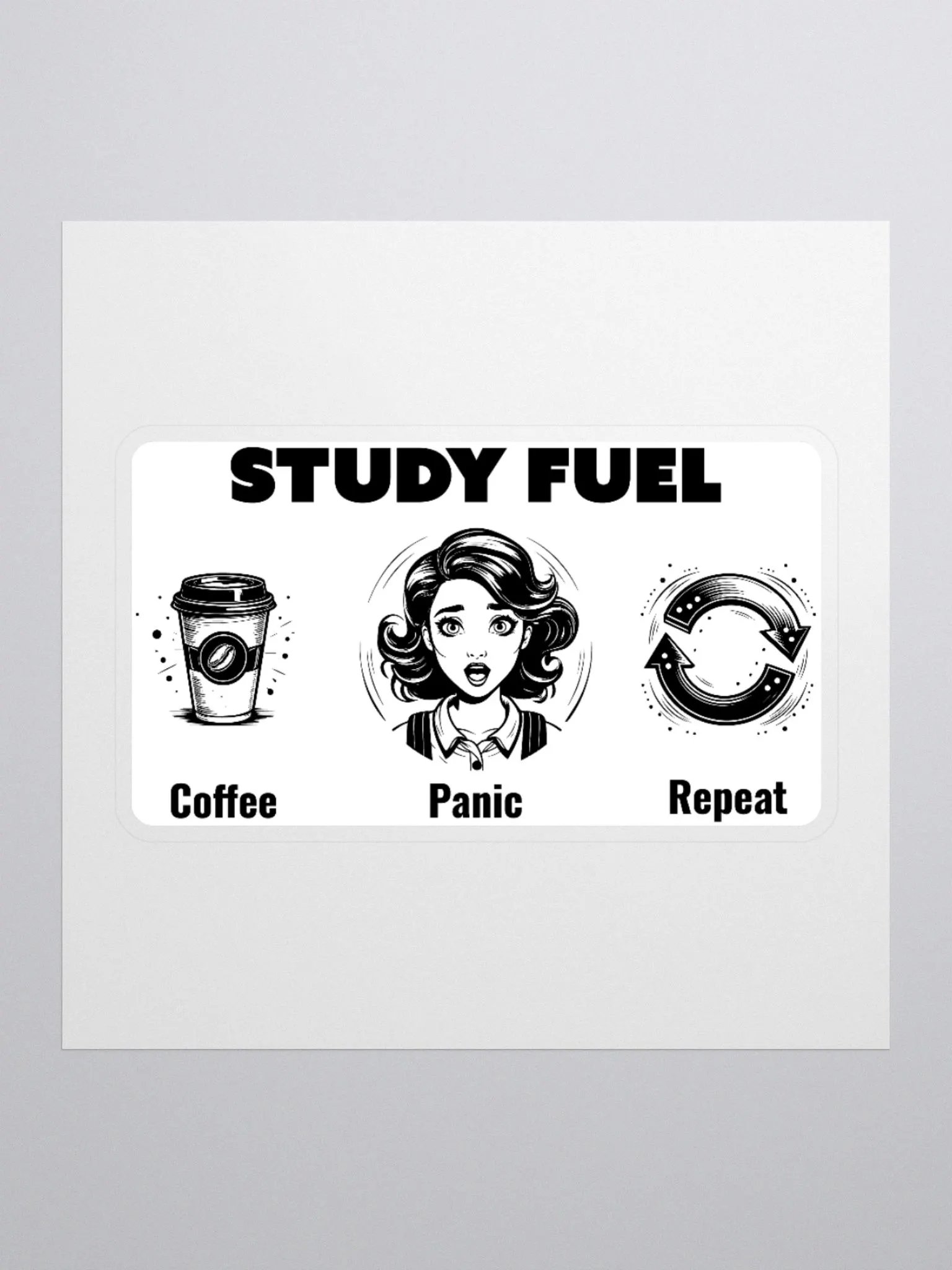 Study Fuel: Coffee Panic Repeat Funny Coffee Lover Sticker product image (3)