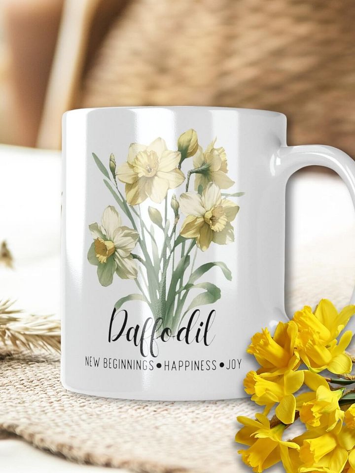 Daffodil Ceramic White Mug: New Beginnings, Happiness, Joy March Birth Flower product image (1)