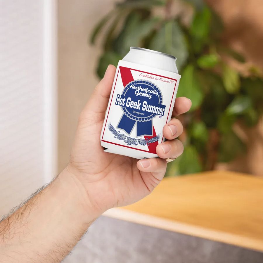 Aesthetically Geeky Hot Geek Summer Pabst Blue Ribbon Parody Drink Koozie product image (6)