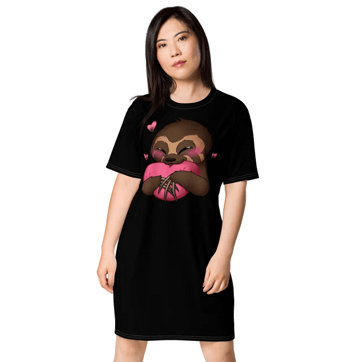 Black Blushing Sloth Love T-Shirt Dress product image (1)