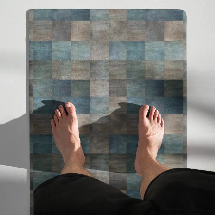 Yoga Mat with Painted Blue, Green and Brown Checked Pattern product image (1)