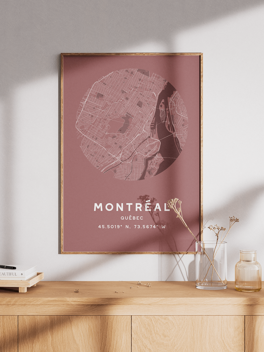 Montreal Street Map Poster – Red Minimalist Circular City Art product image (1)