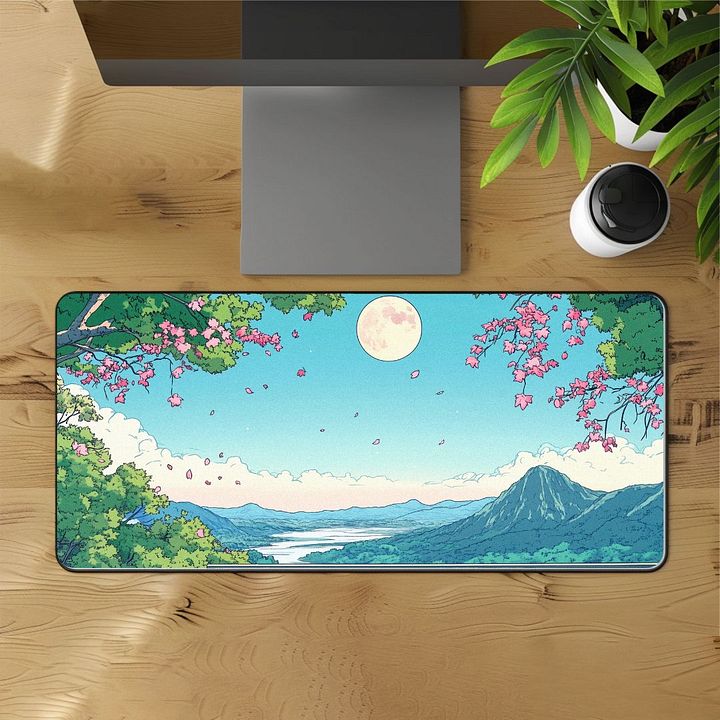 Moonlit Sakura Scenery Desk Mat - 12"x22" product image (1)