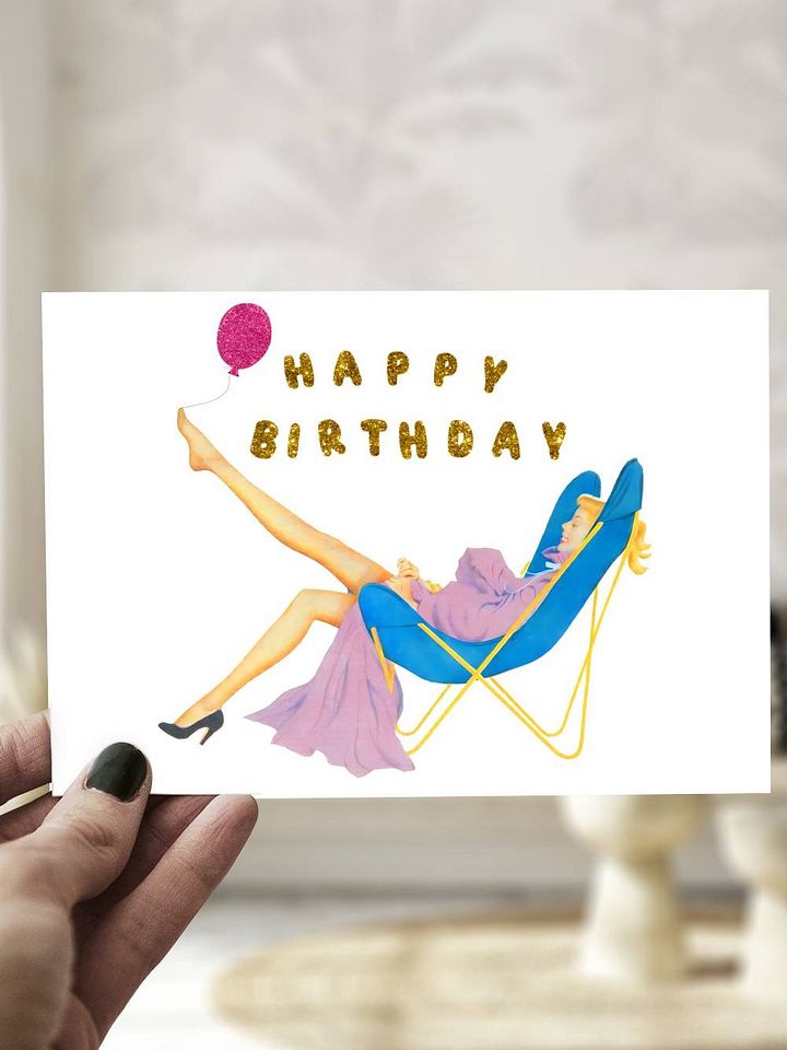 1950s Retro Happy Birthday Card Girl and Balloon product image (1)