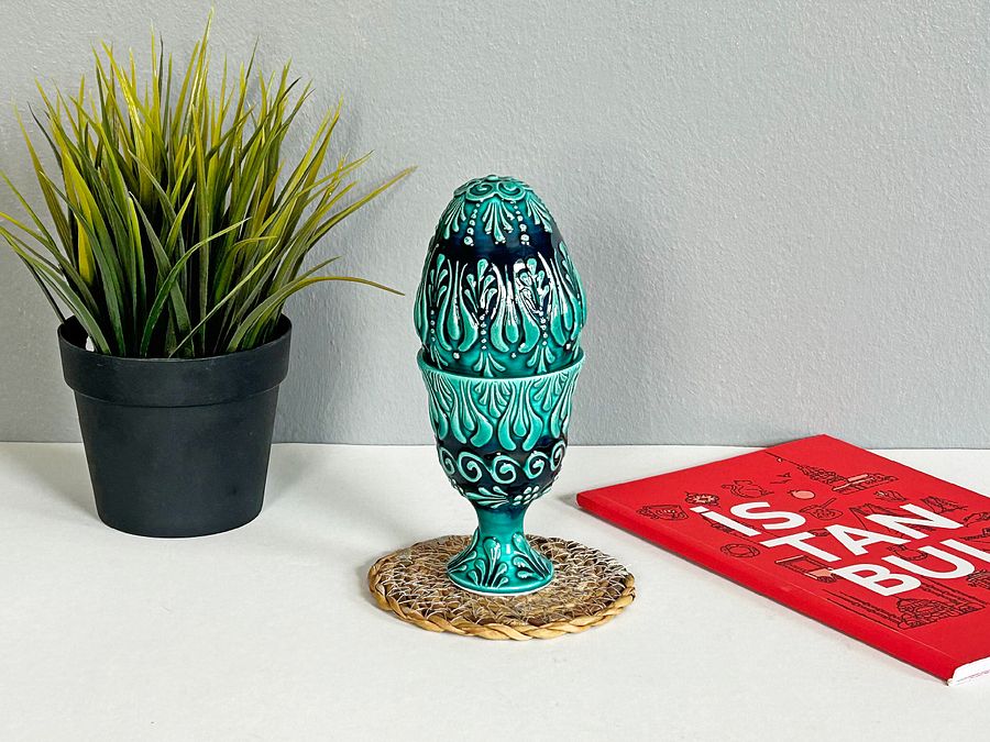 Ceramic turquoise Easter egg — handmade pottery, handmade ceramic, home decor, handmade gift, Turkish ceramic product image (4)