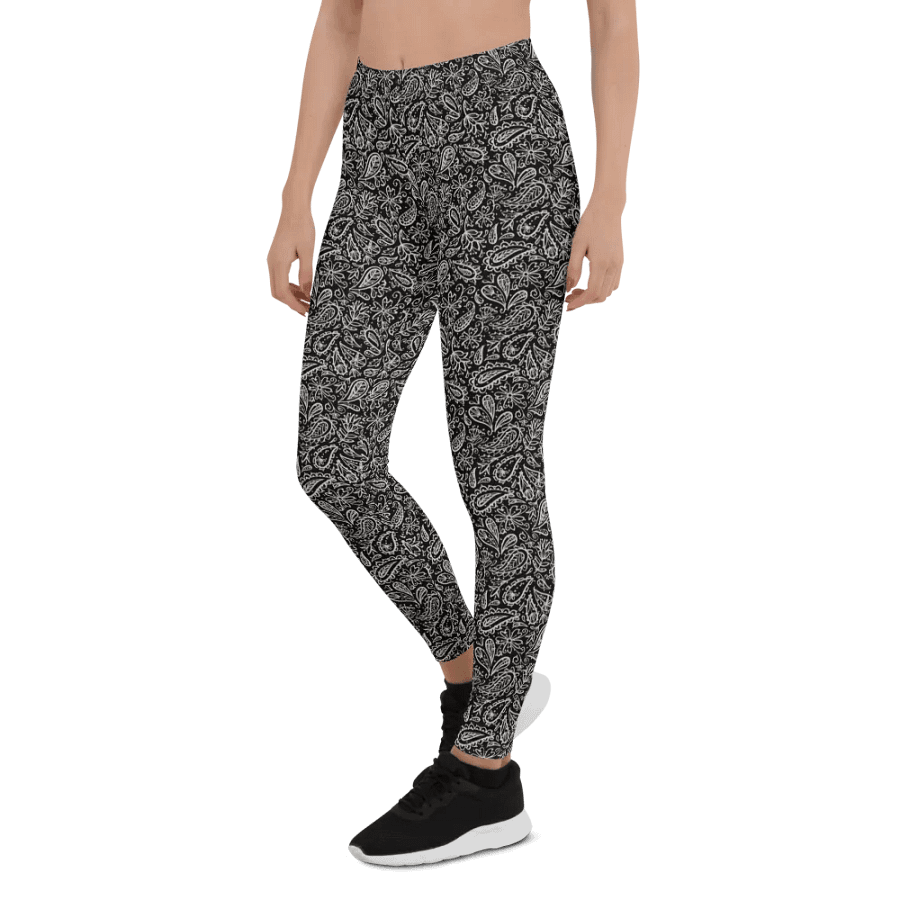 Leggings in  classy white payesley  on black design with slight sparkle. Ideal for that special event product image (6)
