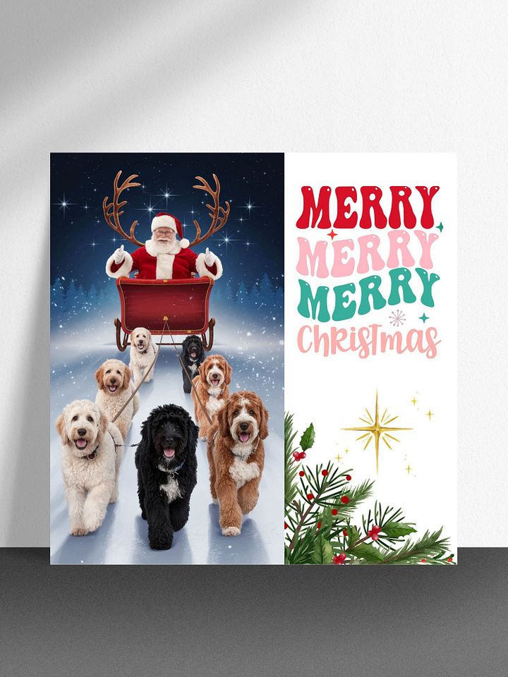 15cmx15cm Cavoodle Sleigh & Santa Xmas Card product image (1)