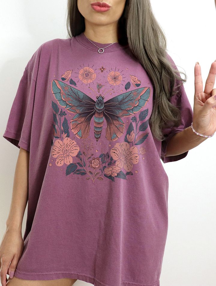 Luna Moth and Floral Elements Cottagecore Aesthetic T-Shirt | Cottagecore, Forestcore, Fairycore, & Goblincore Shirt Design product image (1)