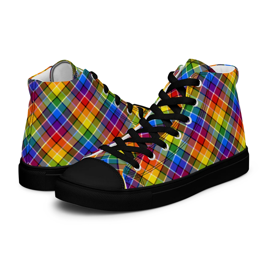 Bright Rainbow Plaid Men's High Top Shoes product image (8)