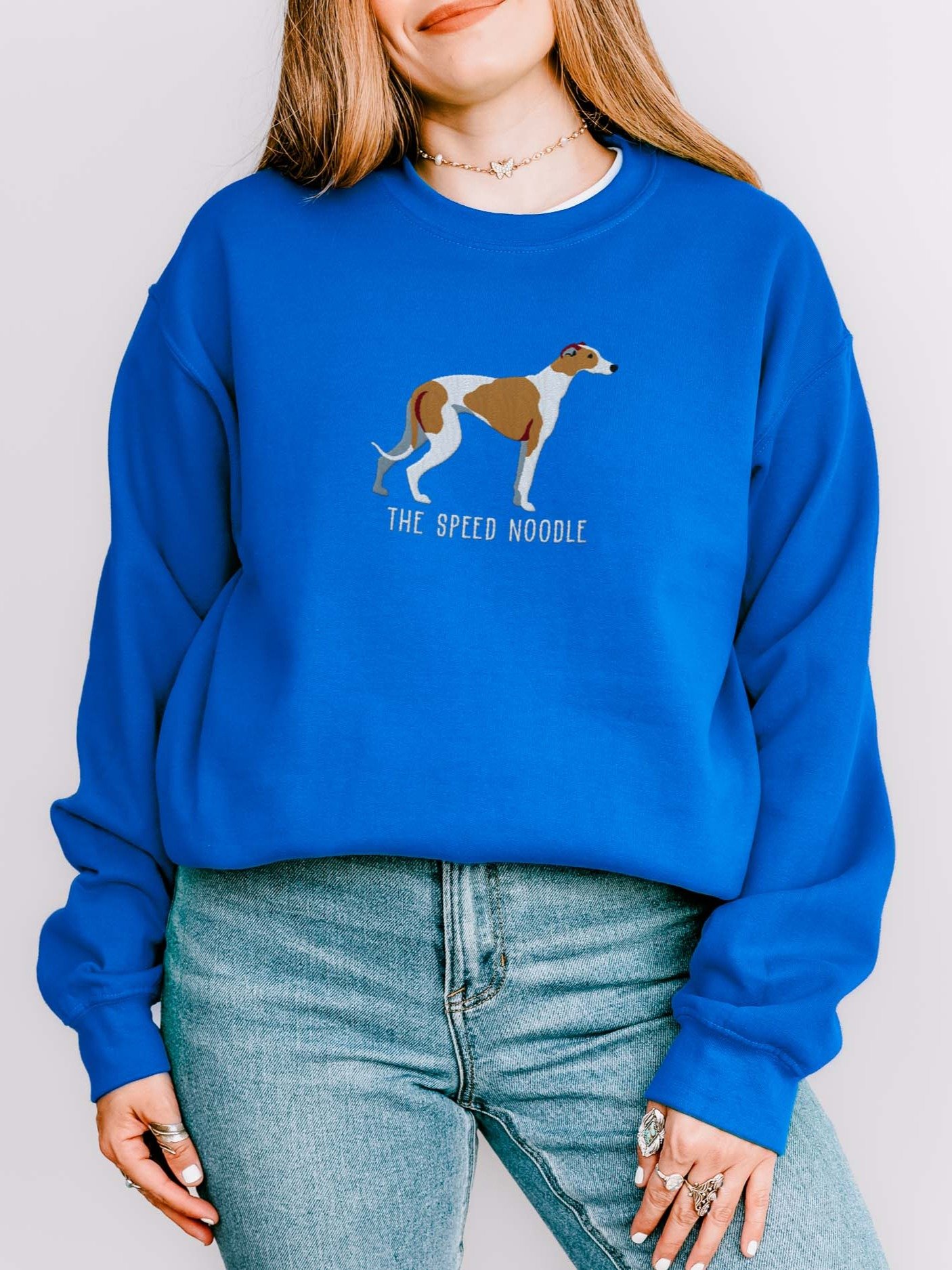 The Speed Noodle Sweatshirt (Embroidered) of an English Greyhound(Brown & White) product image (2)