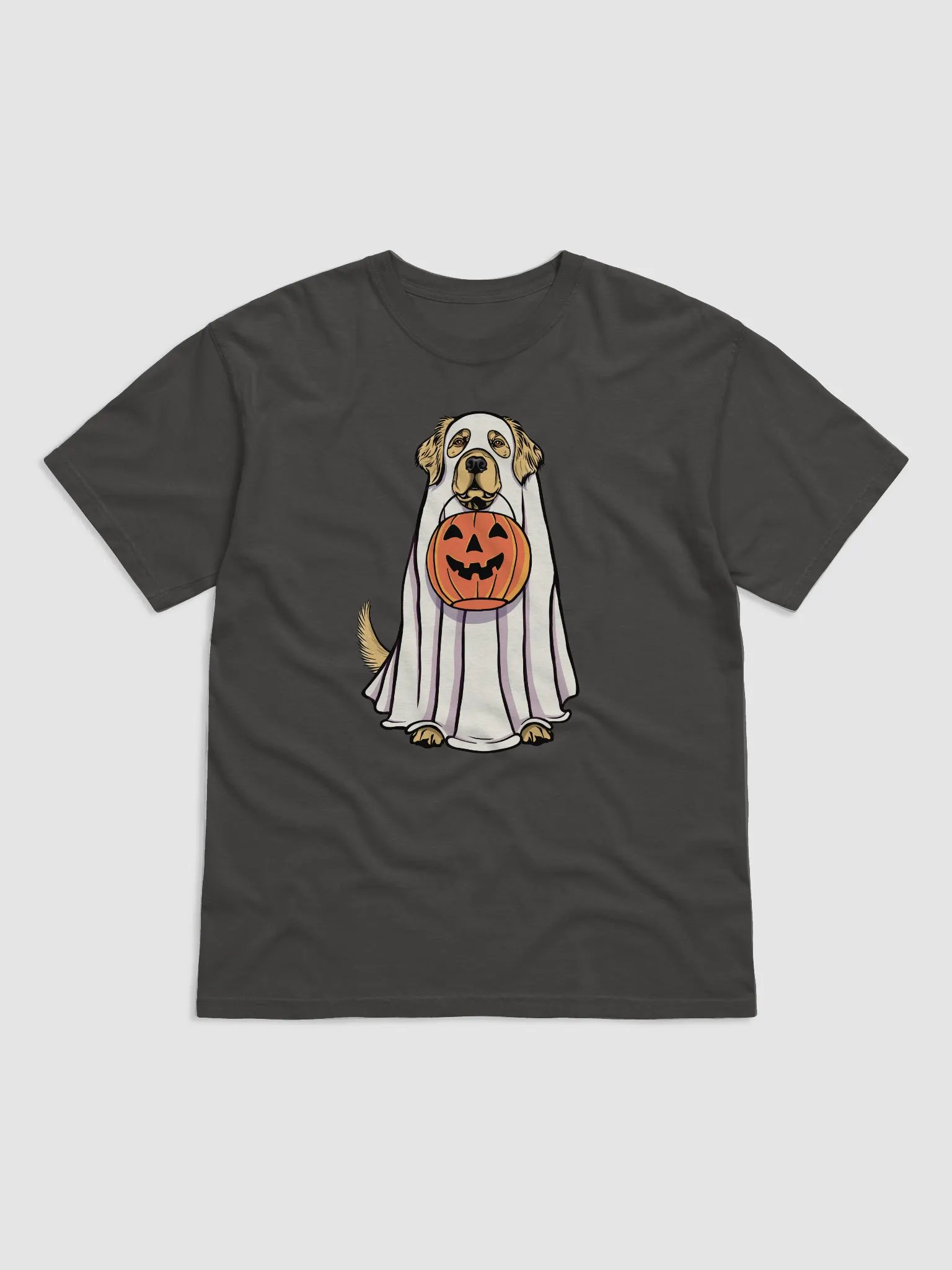Funny Halloween Golden Retriever T-Shirt | Funny Goldie Wearing a Ghost Costume and Holding a Pumpkin Basket product image (17)