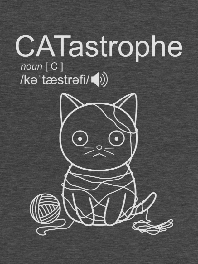 CATastrophe Unisex Long Sleeve Tee, Cat with Yarn, White Print product image (1)