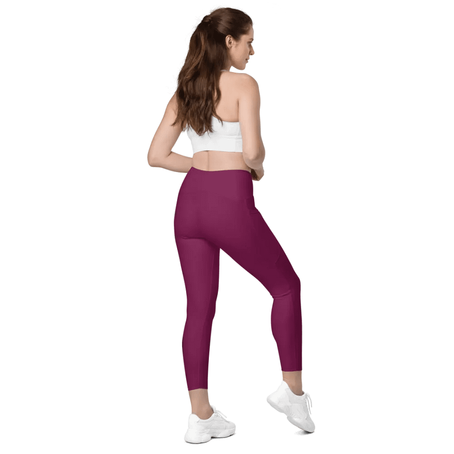Plain Dark Burgundy Red True Summer Women's High Waisted Premium Crossover Leggings with Pockets by Treasure Pie product image (8)