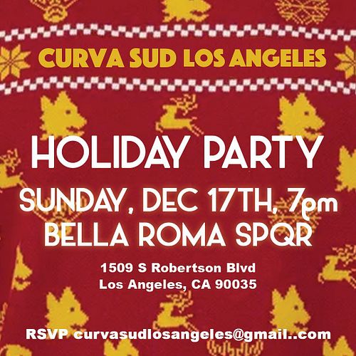 Join us at Bella Roma SPQR to celebrate the holidays and bring your tribute to our Capitano murals ❤️💛
.
.
#holidayparty #soc...