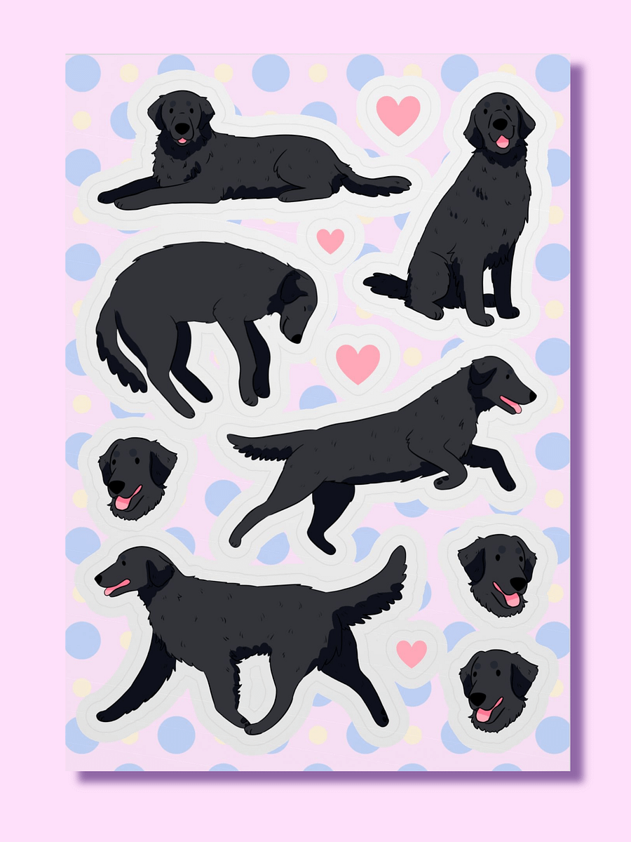 Happy Black Flat Coated Retriever dog Illustrated Sticker Sheet product image (1)